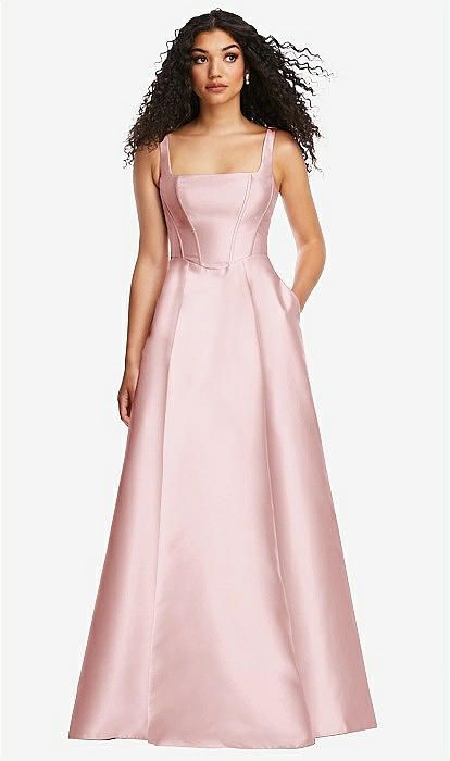 Boned Corset Closed-back Satin Bridesmaid Dress With Full Skirt And Pockets In Ballet Pink | The Dessy Group Satin A-line Maxi Dress With Lined Bodice, Bridesmaid Maxi Dress With Satin Finish And Fitted Bodice, Satin A-line Maxi Dress With Ruched Bodice, Elegant Square Neck Maxi Dress With Lined Bodice, A-line Gown With Satin Finish And Fitted Bodice, Satin Evening Dress With Fitted Bodice And Straight Neckline, Fitted Bodice Square Neck Evening Dress For Prom, Square Neck Prom Dress With Lined Bodice, Square Neck Evening Dress With Fitted Bodice For Prom