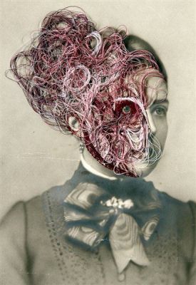 an altered photograph of a woman's head with hair on her face and neck