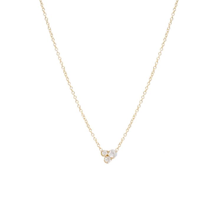 14k gold large 3 mixed diamond prong set necklace on a 16" chain SPECIFICS• 14k adjustable 16" chain• white diamonds .18 ctw