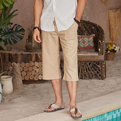 Season:Spring  Summer; Fabric:Linen / Cotton Blend; Gender:Men's; Style:Streetwear,Fashion,Casual; Occasion:Outdoor,Going out,Daily; Fit Type:Regular Fit; Function:Comfort,Breathable; Waistline:Mid Waist; Pattern:Plain; Design:Elastic Waist,Drawstring,Pocket; Pants Type:Summer Shorts,Capri Pants,Linen Shorts,Beach Shorts,Shorts; Fly Type:Drawstring,Elasticity; Front page:FF; Listing Date:03/01/2023; Hips:; Length:; Waist:; Fit US Size:null; Fit UK Size:null; Fit EU Size:null