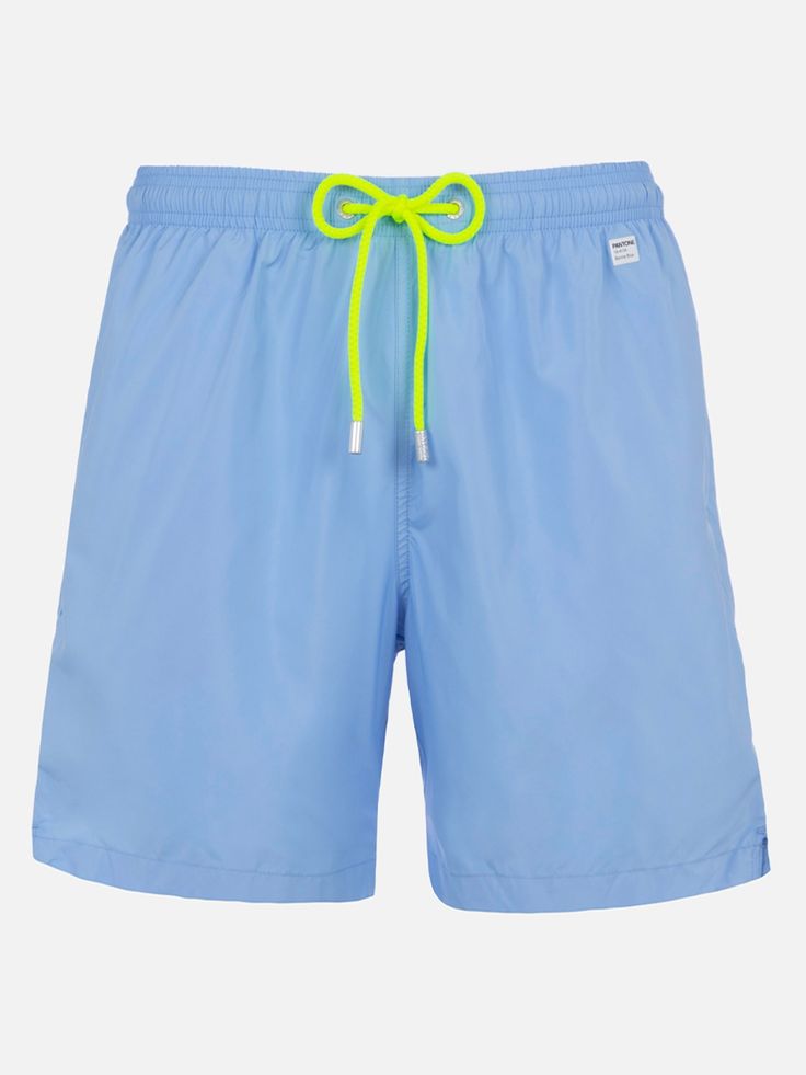 Introducing our exclusive collaboration with Pantone, the world-renowned authority on color. Our swim shorts, crafted in collaboration with Pantone, are designed for both style and functionality. Made from lightweight, quick-drying fabric, these swim shorts feature a solid, single-color design with a contrasting drawstring waist. At the front, you'll find a Pantone-branded metal plate displaying the official color name and code, adding a touch of sophistication. The shorts are equipped with two Blue Bermuda Shorts With Elastic Waistband, Blue Nylon Shorts, Blue Bermuda Bottoms With Elastic Waistband, Blue Bermuda Shorts With Relaxed Fit, Blue Relaxed Fit Nylon Shorts, Light Blue Nylon Bottoms For Summer, Blue Nylon Shorts With Elastic Waistband, Blue Relaxed Fit Beachwear Shorts, Blue Relaxed Fit Shorts For Beachwear