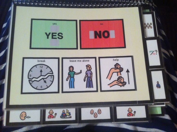 an image of a book with pictures and words on the pages that say yes, no