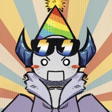 a drawing of a person wearing sunglasses and a party hat with a rainbow in the background