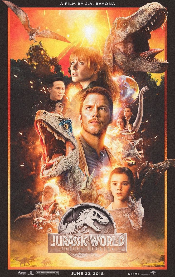 the poster for the movie's upcoming film, jurassic world with dinosaurs and other characters