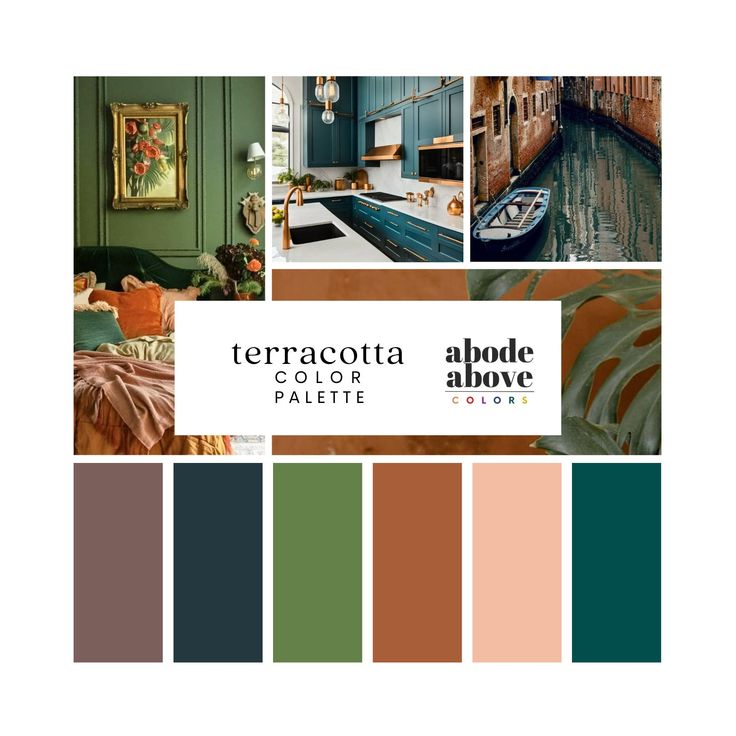 there are many different color combinations in this photo, including green and brown colors with the words terracotta above them