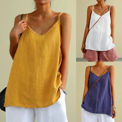 Top Seller for Women Cotton Linen Tank Top Ladies Summer Sleeveless Holiday Casual T Shirt Vest, Women's Tops Spring Solid Color Sleeveless Blouse, Sleeveless Solid Color Tops For Spring, Spring Sleeveless Solid Color Tops, Spring Sleeveless Blouse In Solid Color, Summer Cotton V-neck Vest, Solid V-neck Summer Top, Solid Color Tops For Summer Vacation, Solid Color Summer Tops For Vacation, Sleeveless Top For Spring