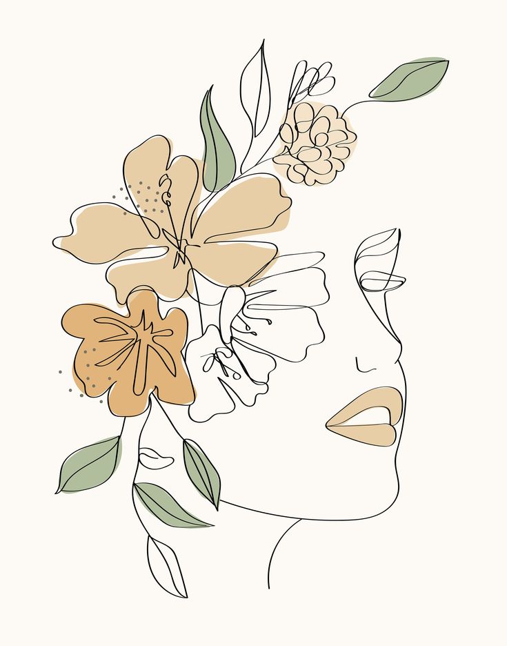 a drawing of a woman's face with flowers in her hair