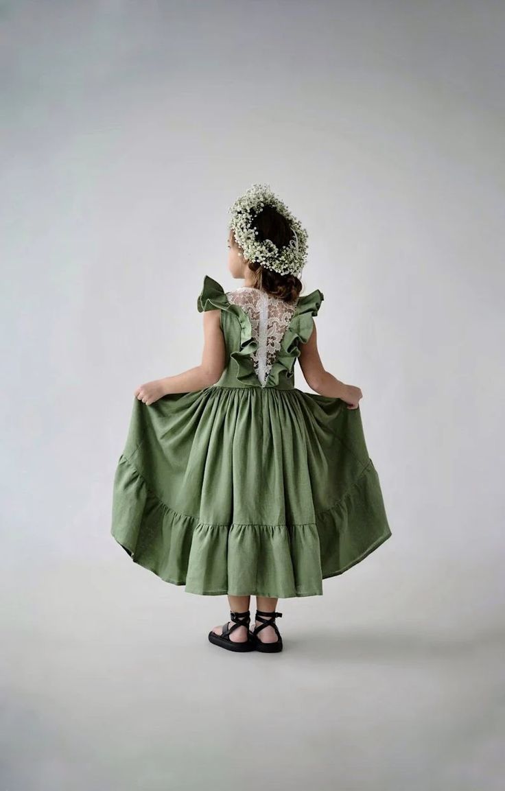 Sage Green Linen Flower Girl Dress in Boho Boho First - Etsy Summer Princess Dress With Lace Trim For Dress-up, Cottagecore Fairy Dress With Ruffles For Garden Party, Ruffled Princess Dress For Garden Party, Summer Princess Dress With Ruffles For Garden Party, Summer Garden Party Princess Dress With Ruffles, Bohemian Flutter Sleeve Dress For Garden Party, Summer Princess Dress With Lace Trim, Summer Lace Princess Dress With Lace Trim, Bohemian Dress With Flutter Sleeves For Garden Party