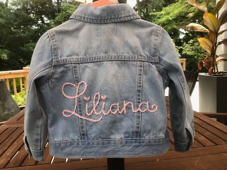 Baby Girls Denim Jacket/ Toddler Girls Personalized Denim - Etsy Casual Spring Outerwear For Birthday, Fall Long Sleeve Outerwear For Birthday, Spring Birthday Long Sleeve Outerwear, Cute Fitted Embroidered Outerwear, Custom Jean Jacket, Girls Ring, Plain Jacket, Big Brother Big Sister, Personalized Jacket