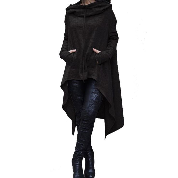 irregular draw cord coat loose long sleeve Poncho Coat, Women Hoodies, Womens Sweatshirts Hoods, Hooded Dress, Long Pullover, Sweatshirt Women, Women Hoodies Sweatshirts, Hooded Sweater, Hooded Pullover