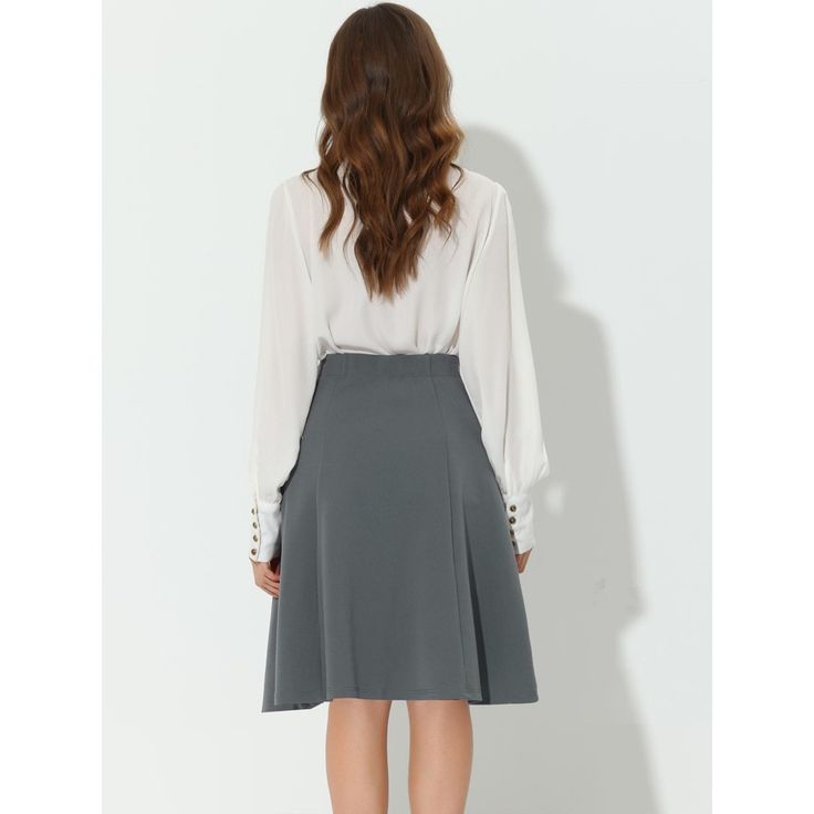 Incorporating this classic button-front skirt with an A-line cut into your wardrobe can elevate your everyday look to new heights. The charming decor button design adds a touch of elegance, making it suitable for any age and occasion. You can easily dress it up with a stylish ankle boot and a fitted knit or a fancy tie-neck shirt to add a touch of glamour to your outfit. Don't be afraid to experiment with different styles and make this versatile skirt a staple in your wardrobe. Knee-length Skirt With Side Buttons For Work, Elegant Office Mini Skirt With Button Closure, Elegant Mini Skirt With Button Closure For Office, Workwear Mini Skirt With Side Buttons, Mini Skirt With Side Buttons For Work, Office Pencil Skirt With Button Closure, Knee-length Office Skirt With Button Closure, Office Knee-length Skirt With Button Closure, Flared Work Skirt With Button Closure