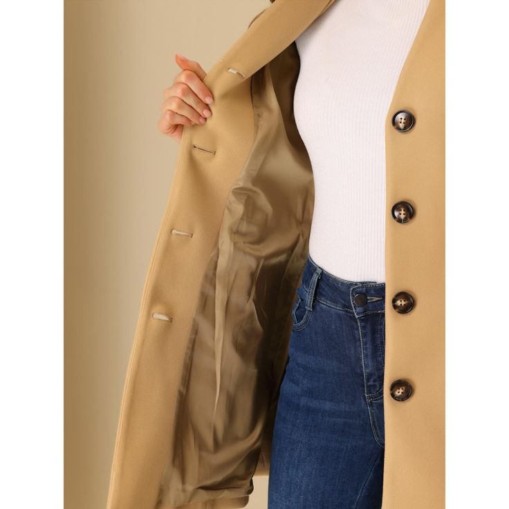 This coat is spun from soft fabric and fully lined, which is comfortable for all-day wear with big slant pockets. Pair beautifully with a range of outfits to finish your effortlessly stylish look, from top and bottom to dress. Slip into this coat on your way to work during cold mornings or add it as a comfortable layer to your everyday t-shirt and jeans. Collarless Coat, Buy Coats, Long Overcoat, Single Breasted Coat, Wool Peacoat, Collar Designs, T Shirt And Jeans, Chic Woman, Womens Clothing Sizes