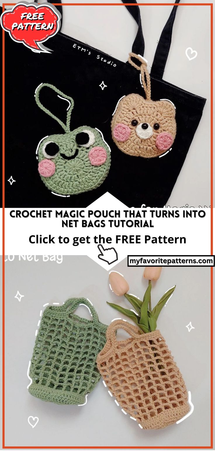 Crochet Magic Pouch that turns into Net Bags Tutorial Can Cozy Crochet Pattern Free, Crochet Net Pattern, Crochet Hook Pouch, Crochet Craft Fair, Chunky Yarn Crochet, Cozy Crochet Patterns, Bracelets Ideas, Crochet Frog, Crochet Bag Pattern Free