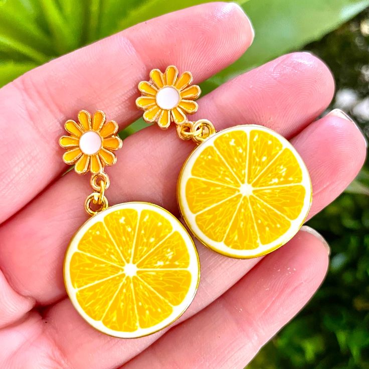 Cute Yellow Jewelry With Matching Earrings, Yellow Dangle Earrings For Spring, Orange Earrings For Spring Gift, Yellow Earrings For Summer Gifts, Cute Yellow Earrings For Spring, Neon Yellow Jewelry For Summer Gift, Orange Dangle Jewelry For Spring, Yellow Drop Earrings For Spring, Summer Gift Jewelry In Neon Yellow