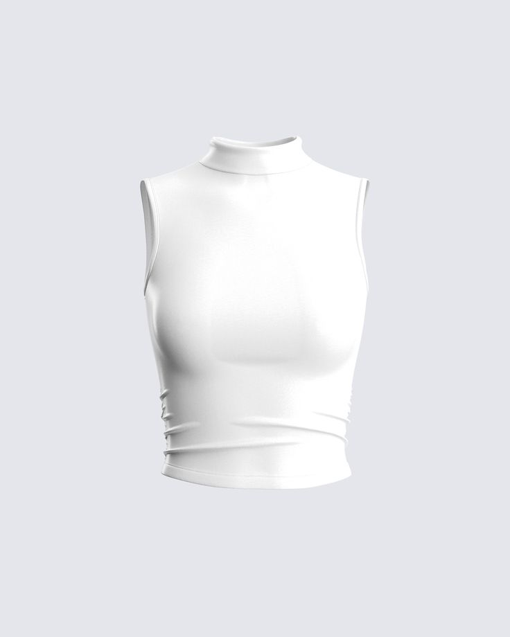 Look good no matter where you go in this white tank top 😌 Constructed from comfy jersey fabric complete with a cropped, fitted style, and a mock neck - this top is the epitome of versatility 🤍 White Fitted Top, White Top Png, White Fancy Top, Farfetch Tops, Fitted White Top, White Mock Neck Top, Black And White Fits, Fame Clothes, Top Png