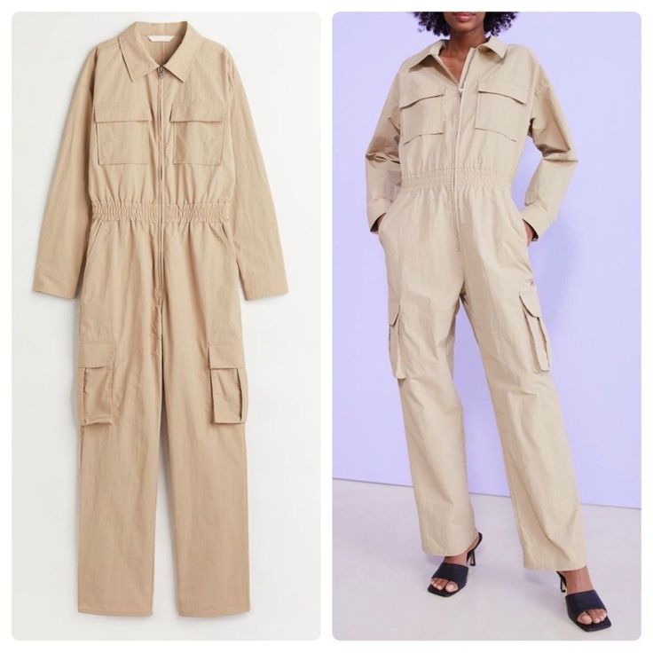 H&M Cargo Utility Jumpsuit New Beige Color Long Sleeve Denim Jumpsuit, Olive Green Jumpsuit, Black Romper Shorts, Utility Jumpsuit, Black And White Romper, Floral Playsuit, Bell Sleeve Romper, Floral Print Rompers, Strapless Romper