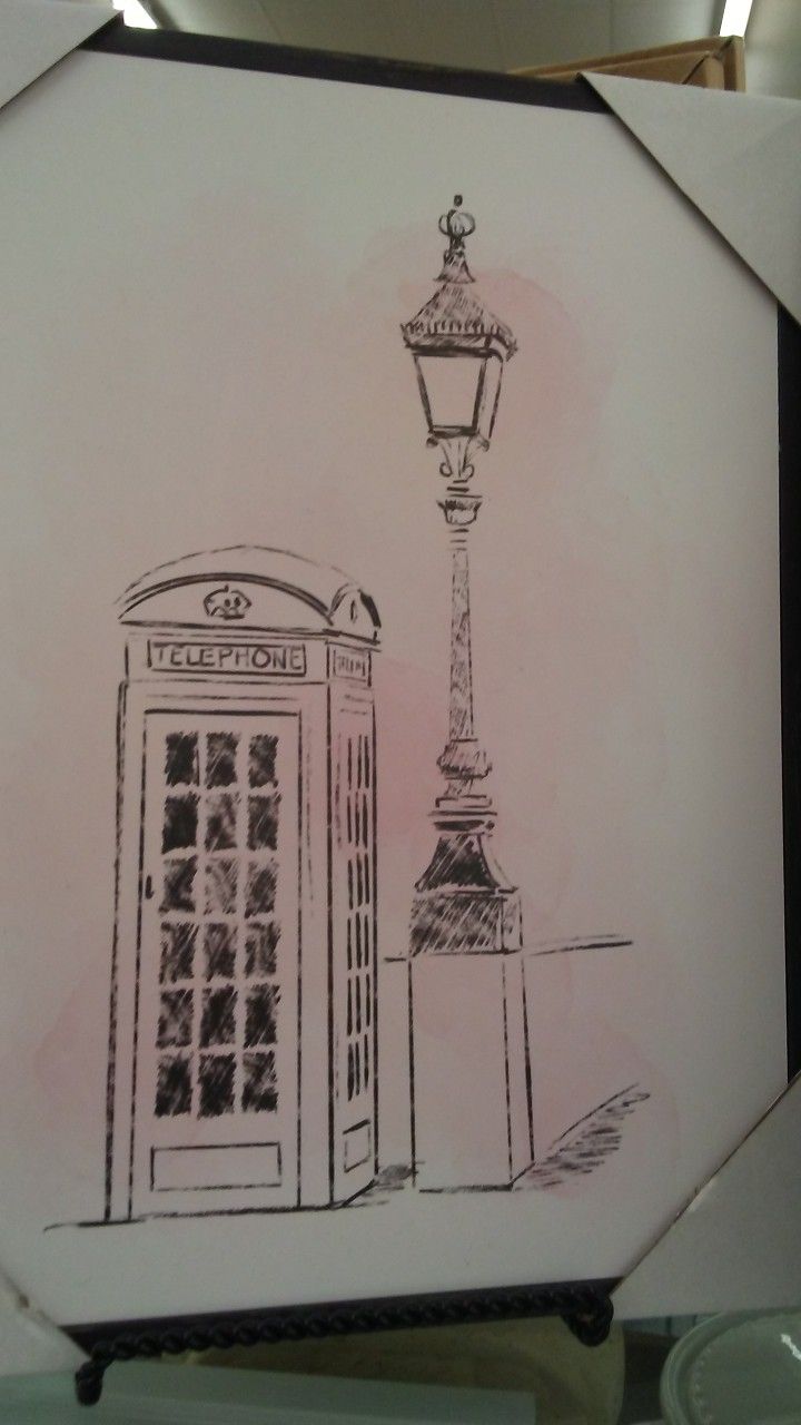 a drawing of a phone booth next to a lamp post