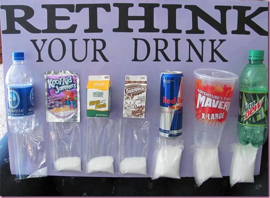 a sign that says, rethink your drink on the side of a table