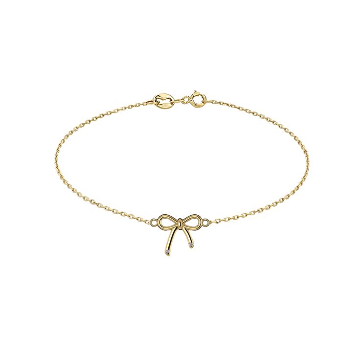 Designed in collaboration with Emily Hertz from Born on Fifth, the Gold and Diamond Bow Bracelet has 2 round cut diamonds adorned at the tails of a 14K solid gold bow. It is the sweetest addition to your stack. Available in 14K solid white gold or yellow gold Diamond Color: G-H / Clarity: SI1 7 inch length adjustable to 6.5 inch 0.20 ct weight Made to order. Lead time is 2-3 weeks. Benefits of Solid 14k Gold Jewelry Most loved for its durability and longevity Can be worn daily and requires less Cute Gold Bracelet, Elegant Gold Diamond Bracelet Gift, Elegant Gold Diamond Bracelet For Gift, Elegant Gold Diamond Bracelet As Gift, Elegant Diamond Gold Bracelet As Gift, Gift White Gold 14k Diamond Bracelet, White Gold 14k Diamond Bracelet Gift, 14k White Gold Diamond Bracelet Gift, Gift 14k White Gold Diamond Bracelet