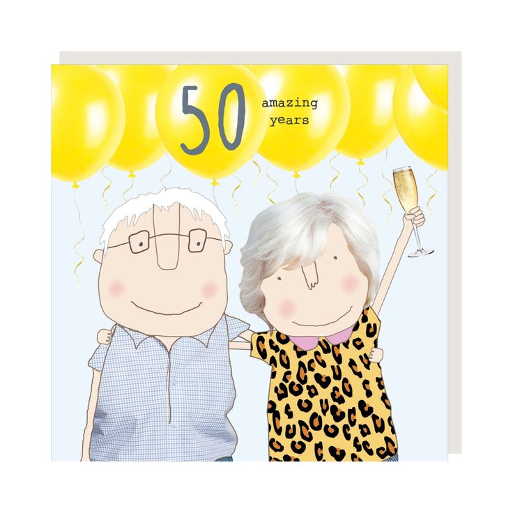 an older couple celebrating their 50th with balloons