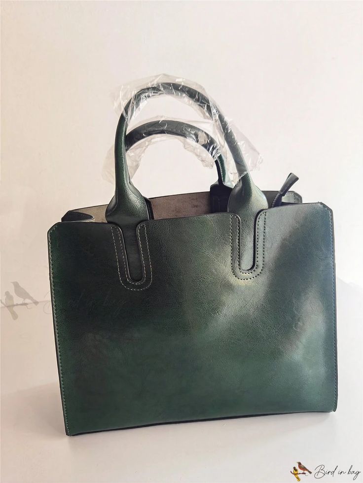 Bird in Bag - Womens Classic Faux Leather Tote Handbag - Versatile Shoulder Bag with Long Strap - Perfect for Party, Shopping, and Everyday Use - Stylish Green Design Insulated Tote Bag, Faux Leather Handbag, Leather Handbags Tote, Tote Handbag, Green Design, Bird In Bag, Vintage Bags, Bag Pattern, Tote Handbags