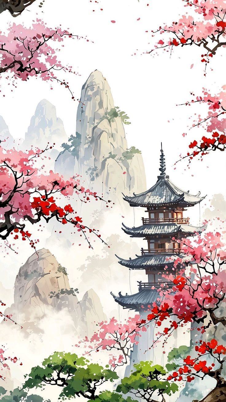 Flip Art Ideas, Chinese Drawing, Chinese Background, Melody Wallpaper, Chinese Wallpaper, World Aesthetic, Samurai Wallpaper, Chinese Paintings, My Melody Wallpaper