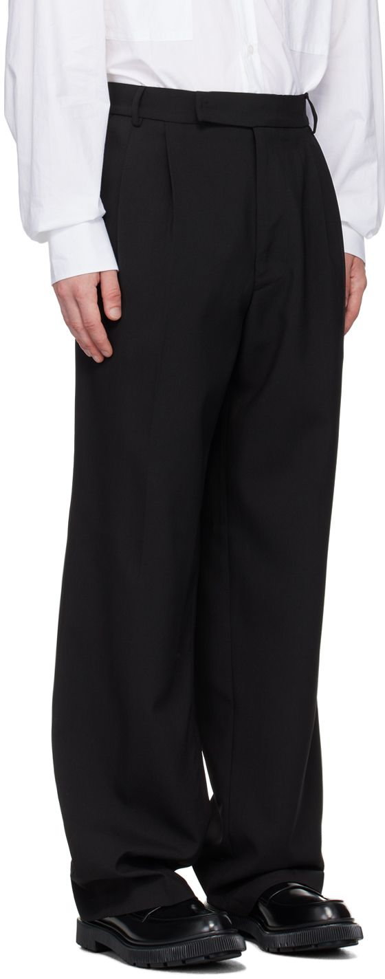 Relaxed-fit straight-leg stretch polyester twill trousers. · Belt loops · Four-pocket styling · Zip-fly · Pleats at waistband · Creased legs · Partial twill lining Supplier color: Black Semi-formal Wide-leg Pants With Pockets, Business Wide-leg Bottoms With Side Pockets, Business Wide Leg Bottoms With Side Pockets, Wide Leg Bottoms With Hidden Pockets For Workwear, Business Straight Bottoms With Hidden Pockets, Black Wide-leg Pants For Semi-formal Occasions, Black Semi-formal Bottoms With Straight Hem, Twill Trousers, The Frankie Shop