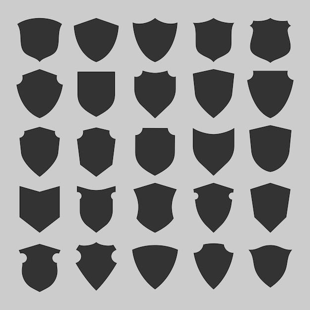 the silhouettes of different shields on a gray background