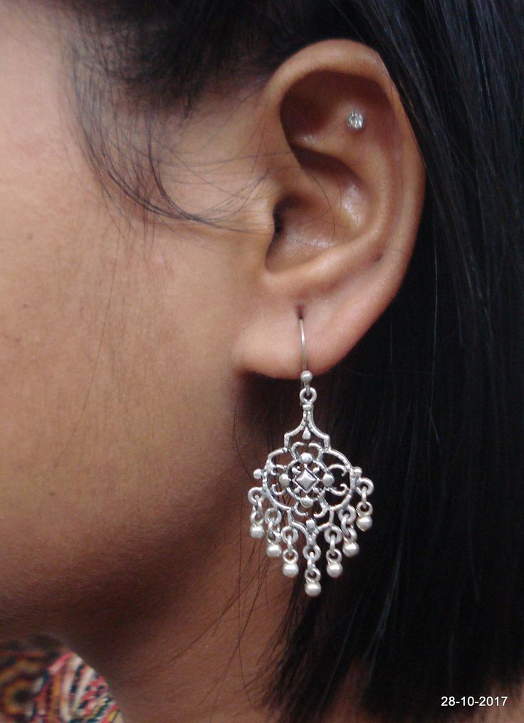 "Vintage Sterling Silver Earring Pair From Rajasthan India. Great Handmade Design, Good For Jewellery Collection. Note - Please check pictures carefully for more detail. height with wire - 4.8 cm(1.8\") width max.. - 2.1 cm(0.8\") weight - 8.5 grams material - 925 sterling silver." Elegant Sterling Silver Chandelier Earrings For Festival, Ornate Silver Chandelier Earrings For Festivals, Silver Fusion Earrings, Unique Sterling Silver Chandelier Earrings, Unique Silver Sterling Chandelier Earrings, Unique Silver Sterling Silver Chandelier Earrings, Unique Silver Chandelier Earrings In Sterling Silver, Bohemian Sterling Silver Chandelier Earrings For Festivals, Fusion Style Sterling Silver Danglers