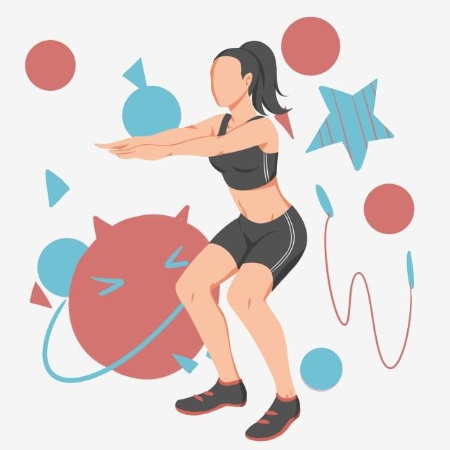 a woman is doing exercises with an object in the air and surrounded by circles, shapes, and arrows