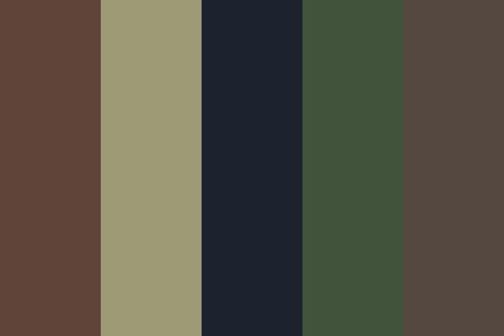 the color palette is brown, green and black