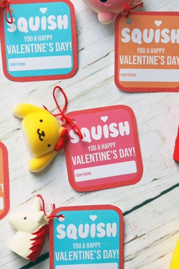 valentine's day tags with squish on them