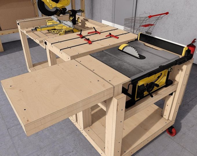 a workbench with tools on it in a room