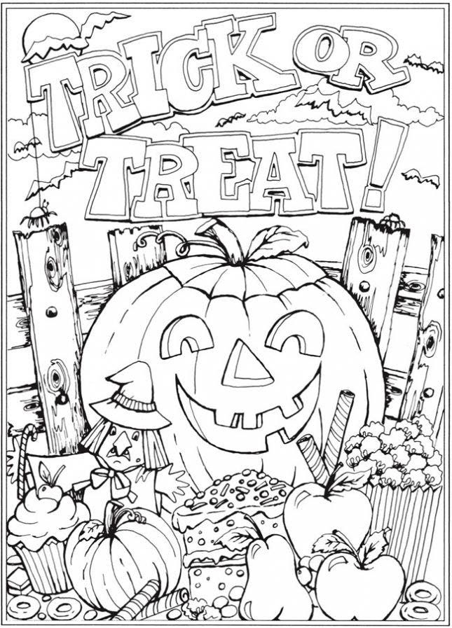 a halloween coloring page with pumpkins and other items for trick - or - treat