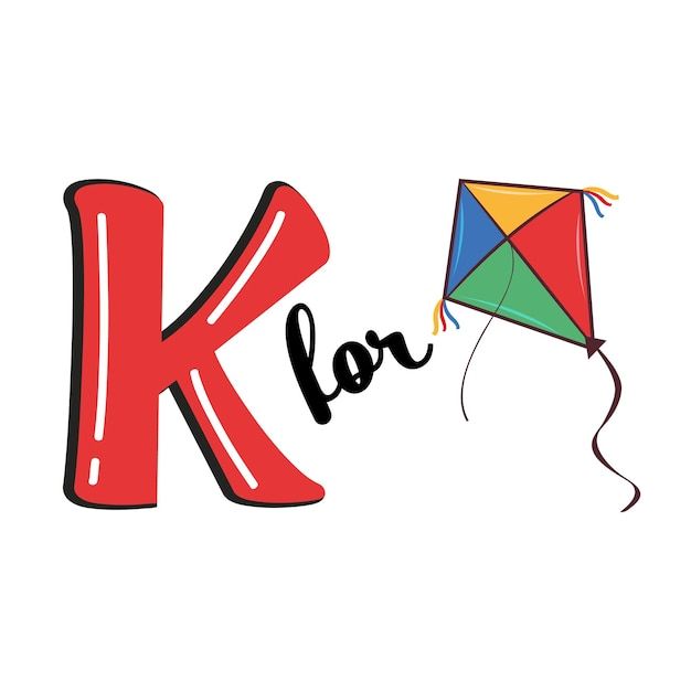 the letter k is for kite with a colorful kite attached to it's tail