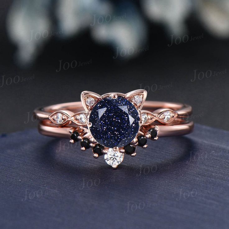 Accept engrave the words inside the ring service: https://www.etsy.com/listing/1103764936/engrave-service Engagement Ring: 6.5mm round blue sandstone The side stones are moissanite Wedding band side stone: black spinel and moissanite Material Metal: 925 sterling silver, Solid 10k/14k/18k gold,platinum This jewelry is made to order, it can be made with any gemstone/metal 30 days non-hassle return policy.For returned items,there may be handcrafting and shipping fee deducted. Cat Wedding Ring, Different Stones For Engagement Rings, Cat Engagement Ring, Dark Engagement Ring Black Diamond, Black Personalized Jewelry For Wedding, Personalized Black Jewelry For Wedding, Personalized Black Wedding Jewelry, Ring Sets Aesthetic, Pretty Jewellery Rings