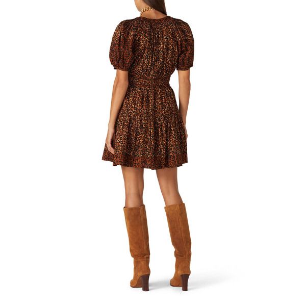 Brown. Leopard Print (100% Cotton). Hourglass. Short sleeves. V-neckline. Center back zipper closure. 35" from shoulder to hemline. Imported. Fall Mini Dress With Back Zipper And V-neck, Lined V-neck Fit And Flare Mini Dress, Fit And Flare Mini Dress With V-neck, Fall Fit And Flare Mini Dress With V-neck, V-neck Fit And Flare Mini Dress, Fit And Flare V-neck Mini Dress For Fall, Fit And Flare V-neck Mini Dress, V-neck Dresses With Fitted Waist And Lining, Casual V-neck Dress With Back Zipper