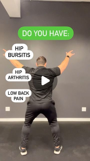 a man standing in front of a sign that says do you have hip bursitiss hip arthriis low back pain