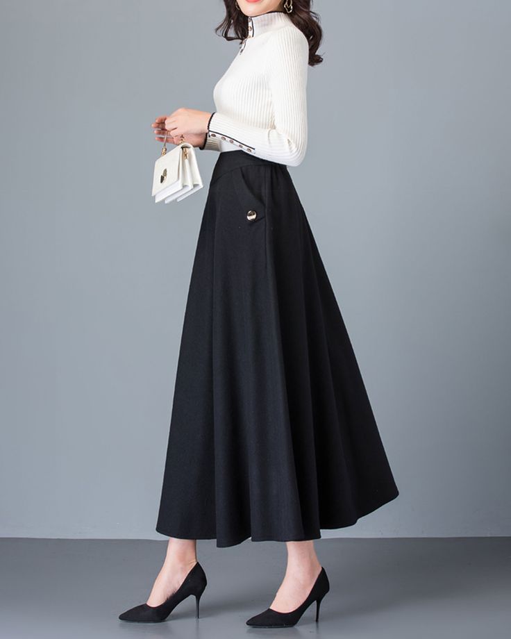 * A high-end long wool skirt with wide hem, very cool. * Made of wool blends, fully lined and with two side pockets. * Fixed waist on front, partial elastic waist on back and side invisible zipper. * Can custom make waist size and skirt length. * Material: Outer-50% wool, 50% polyester; lining-100% polyester * Washing instructions: Dry Clean Only * Size: True to US size, US 0-US 20 are available, you can let us know your usual size and height in your order. * Shipping: Free shipping Processing t Chic Wide Leg Winter Skirt, Formal Wide-leg Skirt With Pockets, Formal Wide Leg Skirt With Pockets, Formal Flared Skirt With Pockets, Winter Full Skirt Bottoms With Pockets, Chic Fall Maxi Skirt With Pockets, Winter Wide Leg Skirt With Pockets, Chic Wool Skirt With Pockets, Elegant Fall Skirt With Pockets