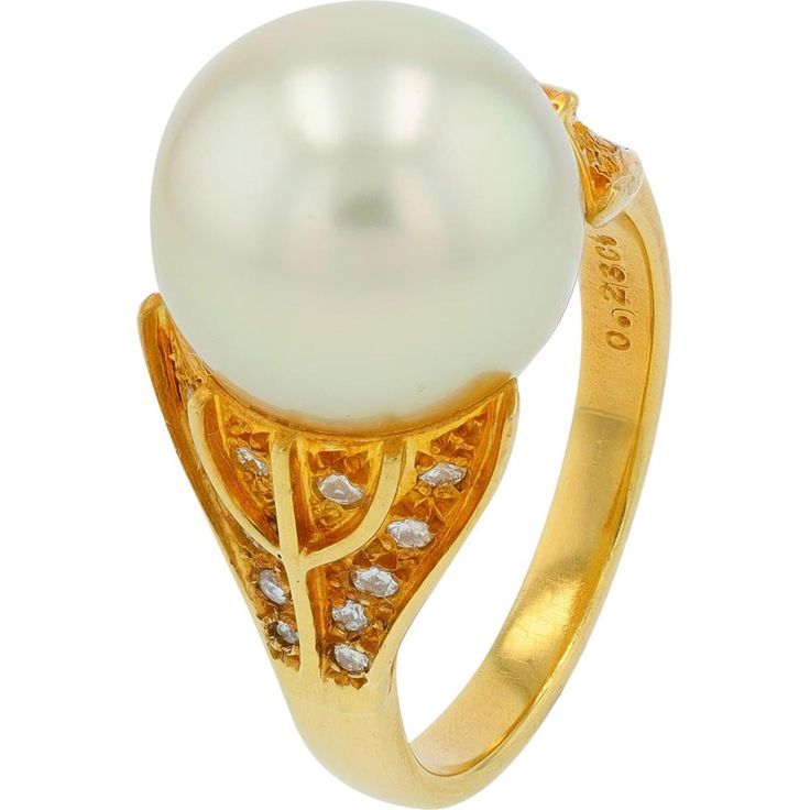 18K Yellow Gold Mikimoto Ring with 11.50 MM Pearl and Diamond Accents - 0.23 Carats Total Diamond Weight Luxury Yellow Gold Rings With Pearl Drop, Luxury Yellow Gold Rings With Tahitian Pearl, Luxury Hallmarked Yellow Gold Pearl Ring, Luxury Yellow Gold Pearl Ring With Diamond Accents, Luxury Yellow Gold Pearl Ring For Everyday, Luxury Pearl Rings With Diamond Accents, Luxury Pearl Ring With Brilliant Cut For Formal Occasions, Luxury Brilliant Cut Pearl Ring For Formal Occasions, Luxury Pearl Gemstone Ring For Wedding