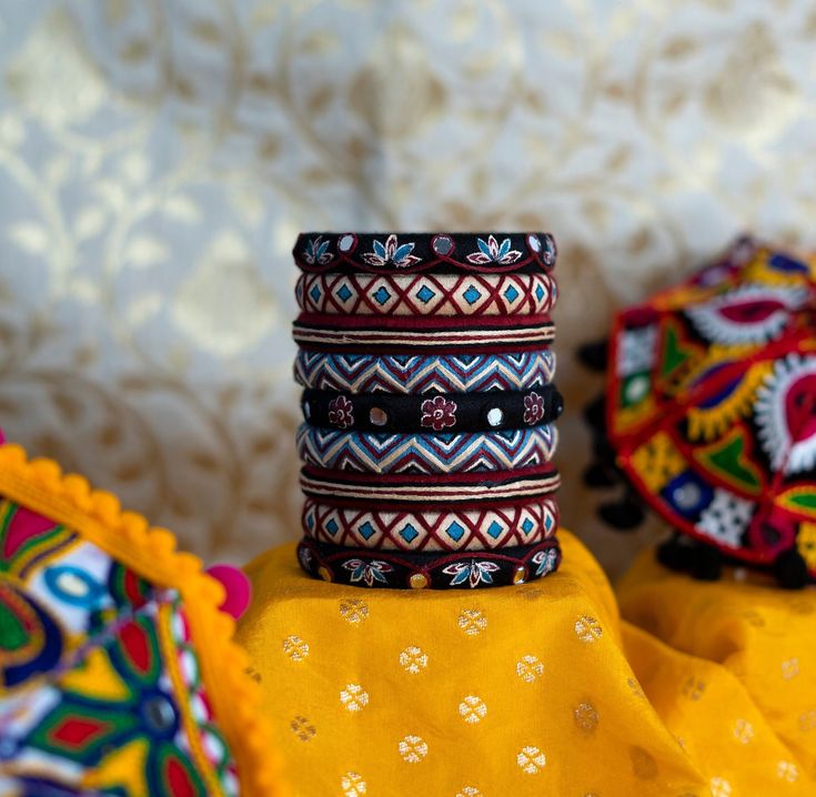 Traditional Motifs Bracelets For Festive Occasions, Traditional Motif Bracelets For Festive Occasion, Traditional Bracelets With Motifs For Festivals, Traditional Festive Bracelets With Motifs, Bohemian Bracelets For Navratri, Traditional Navratri Festival Bracelets, Bohemian Bracelets For Navratri Festival, Festival Multicolor Embroidered Beaded Bracelets, Multicolor Embroidered Beaded Bracelets For Festival