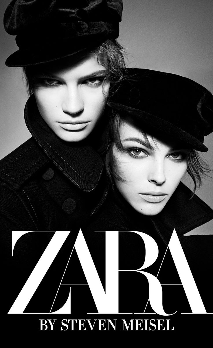 two women in black coats and hats are posing for the cover of zara magazine