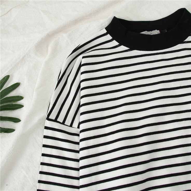 T Shirt Women O-neck Long Sleeve Striped Simple All Match Womens Koran Clothes High Quality T Shirts Casual Pullover Harajuku Long Tshirt For Women, Full Sleeve Tshirt For Women, White Crew Neck Sweater With Striped Sleeves, Summer Black Tops With Ribbed Neckline, Black Tops With Ribbed Neckline For Summer, Black Summer Tops With Ribbed Neckline, Casual Crew Neck Top With Striped Collar, Trendy Striped Crew Neck Top, Casual Striped Collar Crew Neck Top