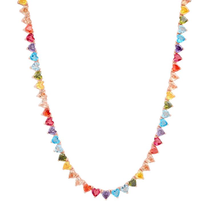 TAI JEWELRY Necklace Heart Shaped Rainbow Tennis Necklace Multicolor Party Necklaces For Valentine's Day, Multicolor Heart Cut Jewelry For Valentine's Day, Multicolor Jewelry For Valentine's Day Party, Valentine's Day Party Multicolor Jewelry, Multicolor Heart Charm Necklace For Party, Multicolor Heart Pendant Jewelry For Parties, Multicolor Jewelry Valentine's Day Gift, Multicolor Jewelry For Valentine's Day Gift, Valentine's Day Multicolor Jewelry Gift