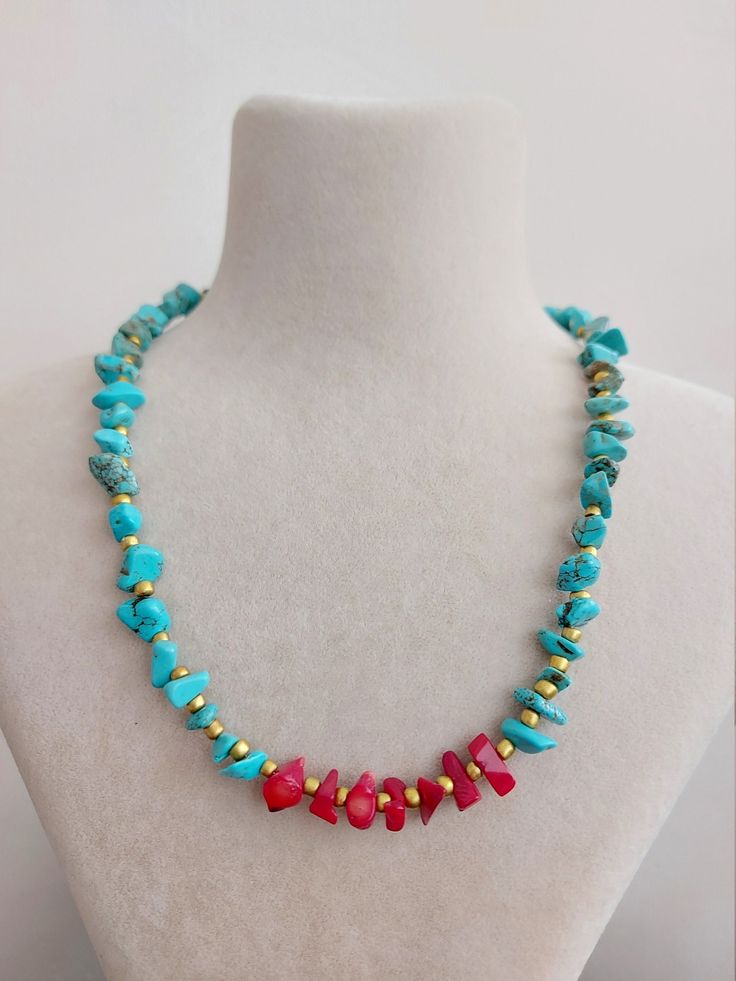 Turquoise necklace, Coral necklace, beaded choker, Summer accessories, dainty jewelry, gift for women, best friend gift, bridal shower gift Adjustable Natural Stones Necklace For Her, Adjustable Natural Stone Necklaces For Her, Adjustable Natural Stone Necklaces As Gift For Her, Polished Beads Choker Necklace For Gifts, Turquoise Necklace With Colorful Beads Gift, Handmade Adjustable Turquoise Necklace As Gift, Red Beaded Necklaces With Natural Stones For Gift, Elegant Handmade Adjustable Turquoise Necklace, Handmade Round Beads Necklace As Gift For Her