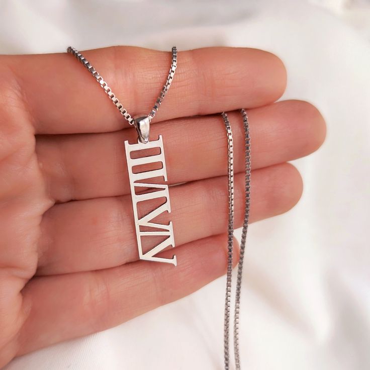 Personalized Roman Numerals Necklace, Roman Numeral Pendant, Birth Year Jewellery, Custom Date, Wedding Gifts, Anniversary Gifts For Her P E R S O N A L I Z E D ∙ J E W E L R Y ❤ Handmade with love ❤ 🧿 Welcome to GDjeweltr. All our jewelery is made by handmade in our workshop as custom. The most unique gift you can find for you and your loved ones ♥ Please take a look my store to see our handmade necklaces, rings, earrings and bracelets collection. ⭐ Item Details: * Material: High Quality Solid Personalized Silver Necklaces For Special Day, Elegant Silver Necklace For Special Day, Classic Silver Necklace For Wedding Gift, Date Necklace, Anniversary Gifts For Her, Bracelets Collection, Gifts Anniversary, Birth Year, Roman Numeral