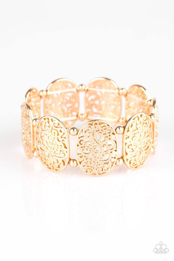 Everyday Elegance -  Paparazzi Bracelet - sofancyjewels Gold Filigree Bracelet, Gold Stretch Bracelet, Filigree Bracelet, Pink Jewels, Gold Frames, Paparazzi Accessories, Stretchy Bracelets, Gold Filigree, Copper Bracelet