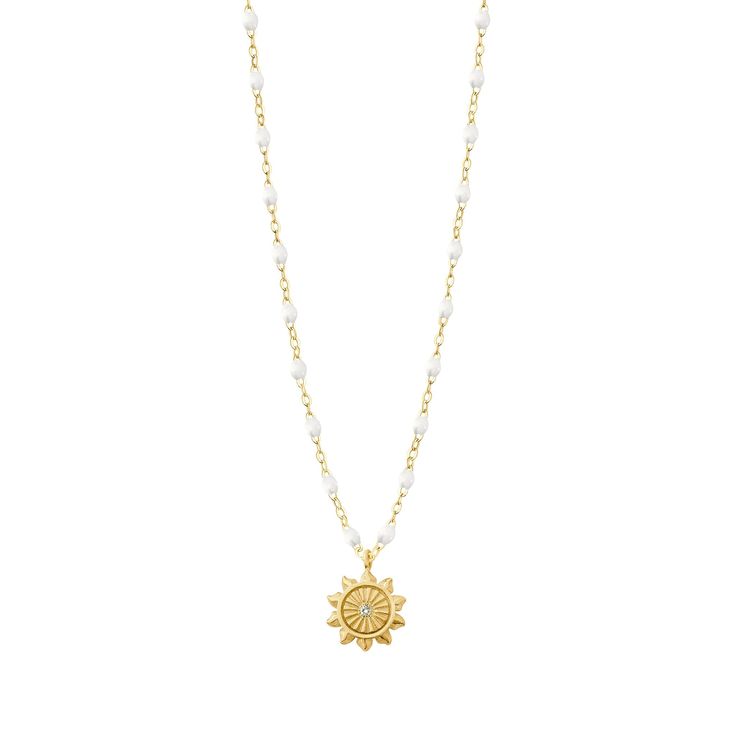 Gigi Clozeau - Lucky Sun White Diamond Necklace, Yellow Gold, 16.5 White Diamond Necklace, Sun Necklace, Perfect Gift For Mom, Rose Gold Necklace, Beauty Gift, White Diamond, Or Rose, Anklets, Ring Earrings