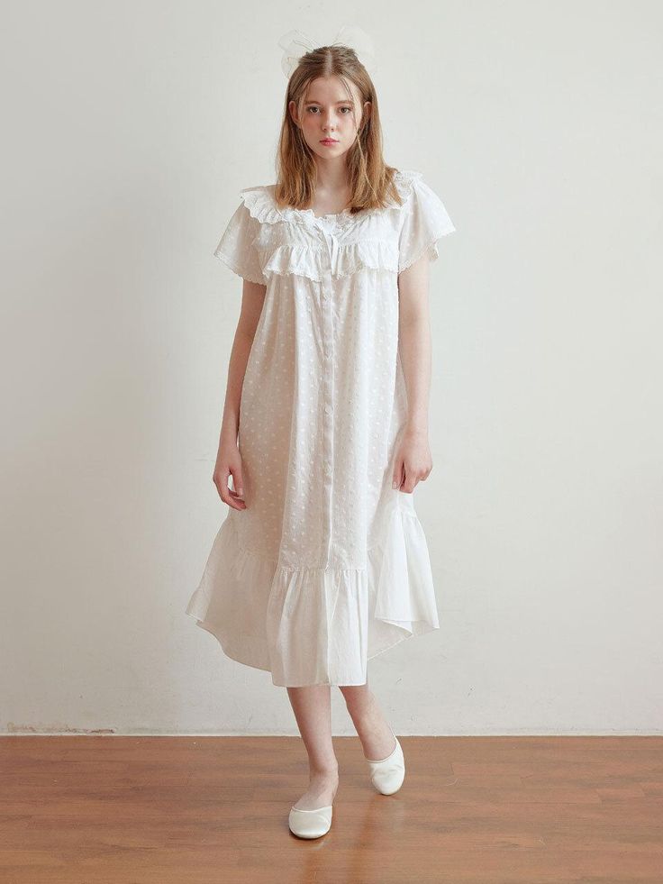 Composition : 100% cottonColor : White Country of Origin : Republic of Korea Short Sleeve Cotton Dress With Ruffles, Cotton Broderie Anglaise Knee-length Dress, Feminine Cotton Midi Dress With Floral Embroidery, Cotton Midi Dress With Broderie Anglaise For Daywear, Casual Cotton Midi Dress With Broderie Anglaise, Cotton Midi Dress With Broderie Anglaise And Short Sleeves, Cotton Midi Dress With Ruffles And Short Sleeves, Short Sleeve Ruffled Midi Dress For Daywear, Feminine Short Sleeve Broderie Anglaise Dress