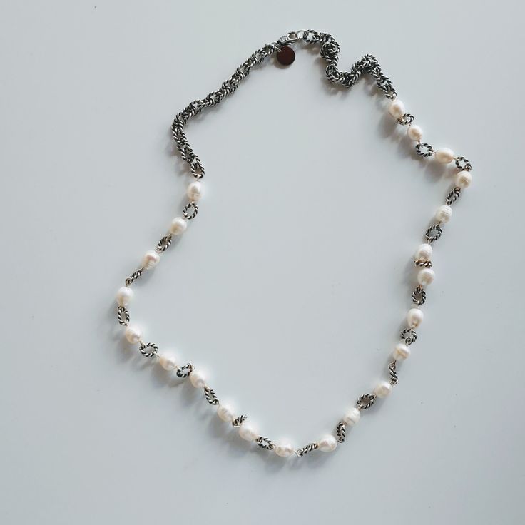 This perfect layering trio can be purchased separately or together for a savings of $25 You will love having them to wear as individual necklaces and layer when the outfit calls for more! A. I want it all! Save $25 B. Long graceful necklace made with freshwater pearls that are linked together with thick rope chain links. Nautical feel with this chain goes beautifully with the pearls. Oxidized sterling over steel. 32" long. Pearls are 10 mm. The links are 3/8". C. Dramatic Heart Necklace is a dis Pearl Rope, Pearl Drop Necklace, Necklace Big, Big Pearl, Thick Rope, Chain Links, Gold Copper, Drop Necklace, Link Necklace